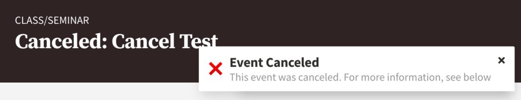 Canceled event page with info box sample.